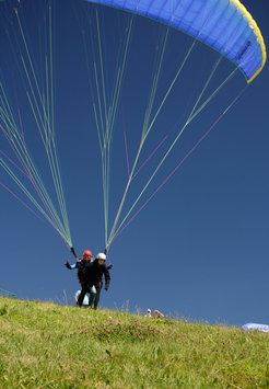 Rapid start for paragliding far above the Blackforest and the Rhine valley.